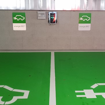 Electric car charging point in our garage parking